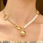 Asymmetric Faux Pearl Alloy Pendant Necklace As Shown In Figure - One Size