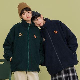 Cartoon Embroidered Fleece Zip Jacket