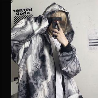 Ink Print Zip-up Hoodie Black - One Size