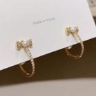 Rhinestone Hoop Earring 1 Pair - White Faux Pearl - Gold - One Size