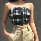 Color-block Plaid Tube Top