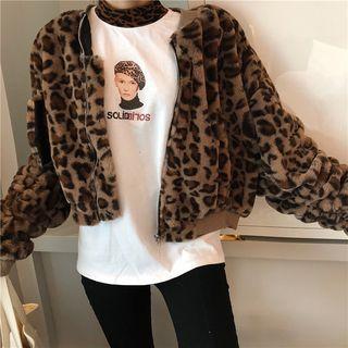 Leopard Print Cropped Zip Jacket Jacket - Leopard - One Size