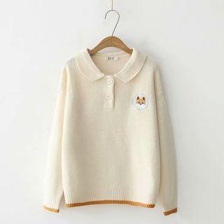 Collared Dog Embroidered Sweater