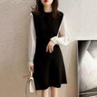 Bell-sleeve Two-tone A-line Dress