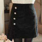 Faux-pearl Corduroy Mini Skirt