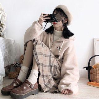 Embroidered Fleece Half-zip Hoodie