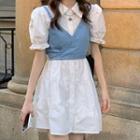 Short-sleeve Mini A-line Shirt Dress / Spaghetti Strap Denim Top