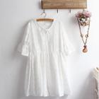Embroidered Elbow-sleeve Chiffon Dress