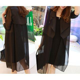 Set: Elbow-sleeve Sheer Panel Jacket + Slipdress
