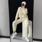 Set: Corduroy Loose-fit Hooded Sweatshirt + Cargo Jogger Pants