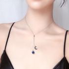 925 Sterling Silver Moon & Bead Pendant Y Necklace 1 Pcs - Dark Blue & Black - One Size