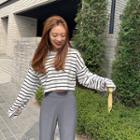Drop-shoulder Crop Stripe T-shirt