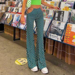 Printed Cut-out Boot-cut Pants