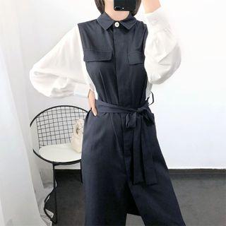 Mock Two-piece Long-sleeve Cargo Dress