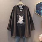 Long-sleeve Cat T-shirt Gray - One Size