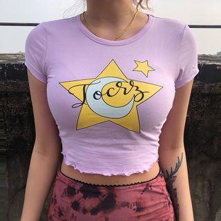 Cap-sleeve Graphic Print Cropped T-shirt