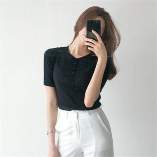 Short-sleeve Rib-knit Henley