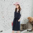 Set:t-shirt + Detachable Stripe Dress