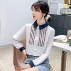 Contrast Color Collared Blouse