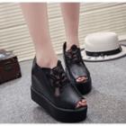 Lace Panel Platform Hidden Wedge Peep Toe High Top Sandals