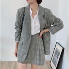 Plaid Blazer / Pleated Mini A-line Skirt / Spaghetti Strap Mini A-line Dress