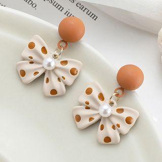 Dotted Bow Drop Earring / Clip-on Earring