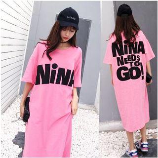 Lettering Short Sleeve Midi T-shirt Dress