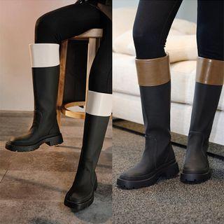 Two-tone Platform Block Heel Tall Boots