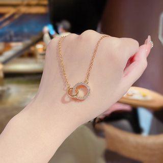 Interlocking Rhinestone Pendant Stainless Steel Necklace X773 - Gold - One Size