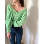 Perforated V-neck Cardigan Green - One Size