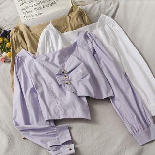 Off-shoulder Asymmetric Ruched Crop Top In 5 Colors