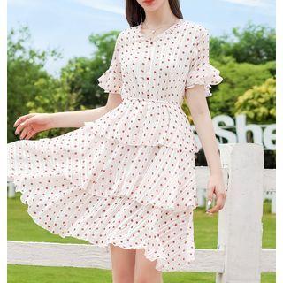 Short-sleeve Dot Chiffon Layer Dress