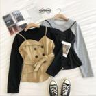 Mock Two-piece Panel Double-breasted Long-sleeve Top