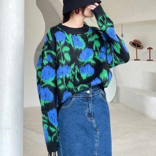 Loose-fit Flower Pattern Knit Top
