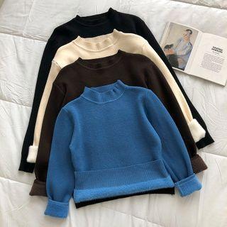 Plain Stand-collar Long-sleeve Sweater
