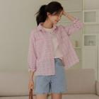 Smiley-embroidered Plaid Shirt