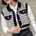 Plaid Button-up Sweater Vest Plaid - Black & White - One Size