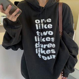 Lettering Hoodie Washed Black - One Size