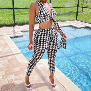 Set: Houndstooth Sleeveless Top + Skinny Pants