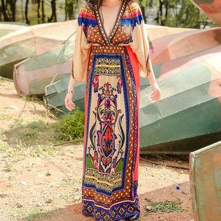 3/4-sleeve Printed Maxi Sundress