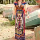 3/4-sleeve Printed Maxi Sundress