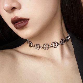 Heart Skulls Chain Choker Silver - One Size