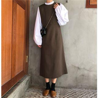 Puff-sleeve Blouse / Midi Pinafore Dress