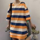 Set: Striped Elbow-sleeve T-shirt + Crossbody Bag