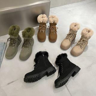 Lace-up Fluffy Trim Short Boots