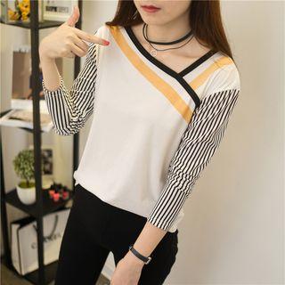 Asymmetric Stripe Panel Long-sleeve Top