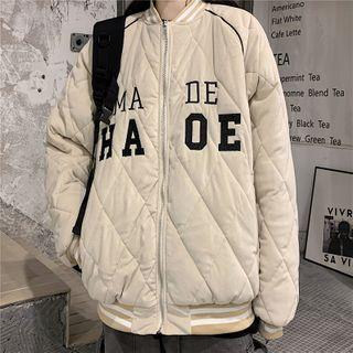 Couple Matching Quilted Lettering Zip-up Jacket
