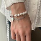 Faux Pearl Layered Sterling Silver Bracelet Sl0473 - Silver - One Size