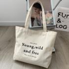 Lettering Canvas Tote Bag Free - Off-white - One Size