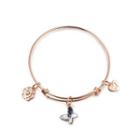 Elegant Plated Rose Gold Butterfly Rose Bangle With Austrian Element Crystal Rose Gold - One Size